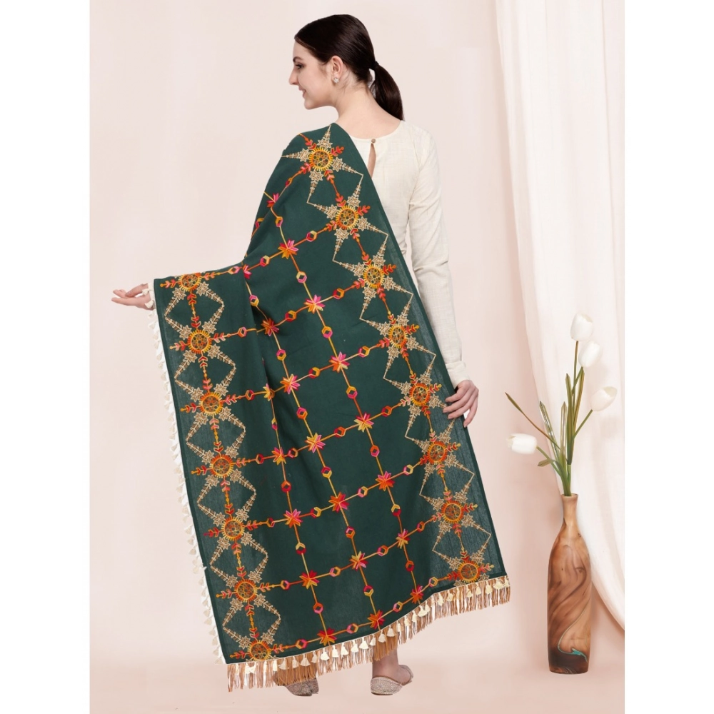 Generic Women's Cotton Embroidered Dupatta (Green, Length: 0.5 to 1 Mtr) - Image 2