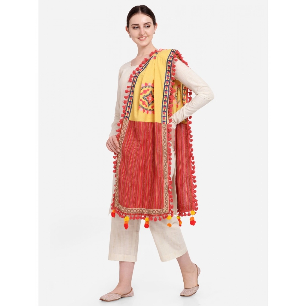 Generic Women's Cotton Embroidered Dupatta (Yellow, Length: 1.5 to 2 Mtr) - Image 3