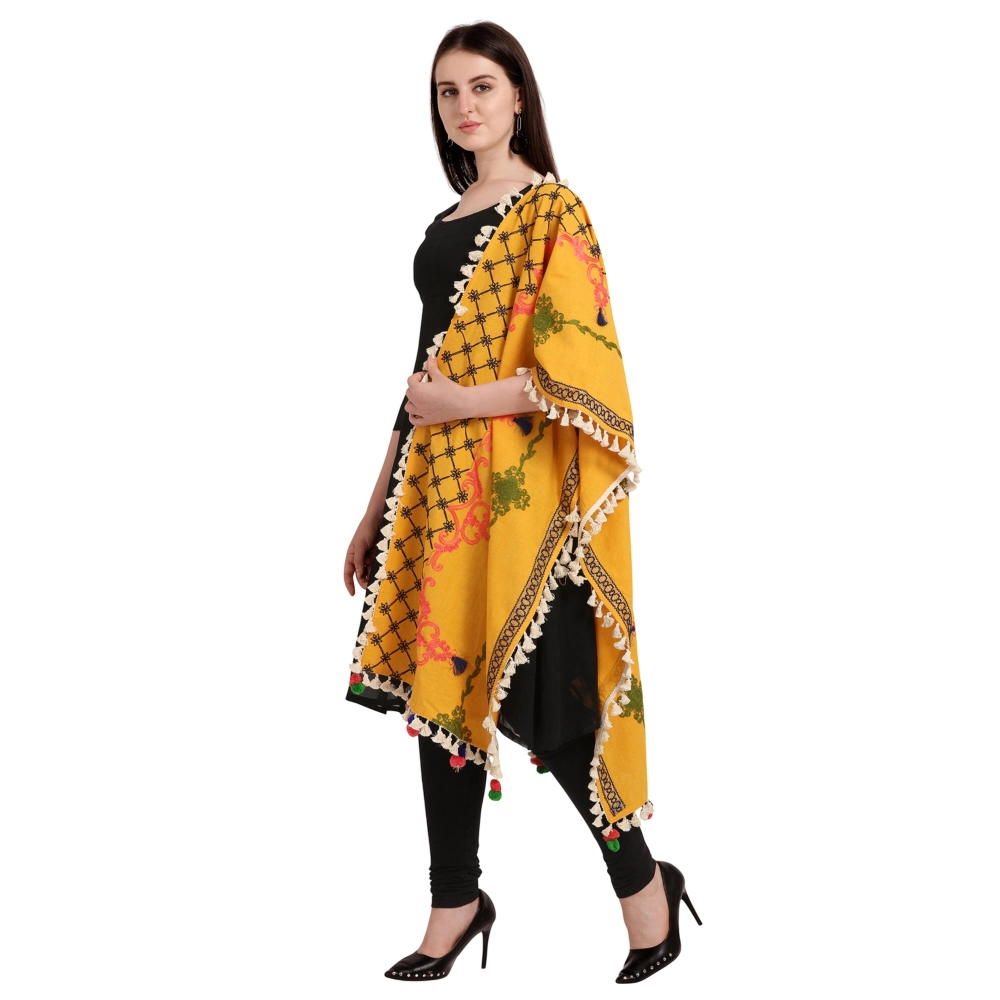 Generic Women's Cotton Embroidered Dupatta (Mustuard, Length: 1.5 to 2 Mtr)