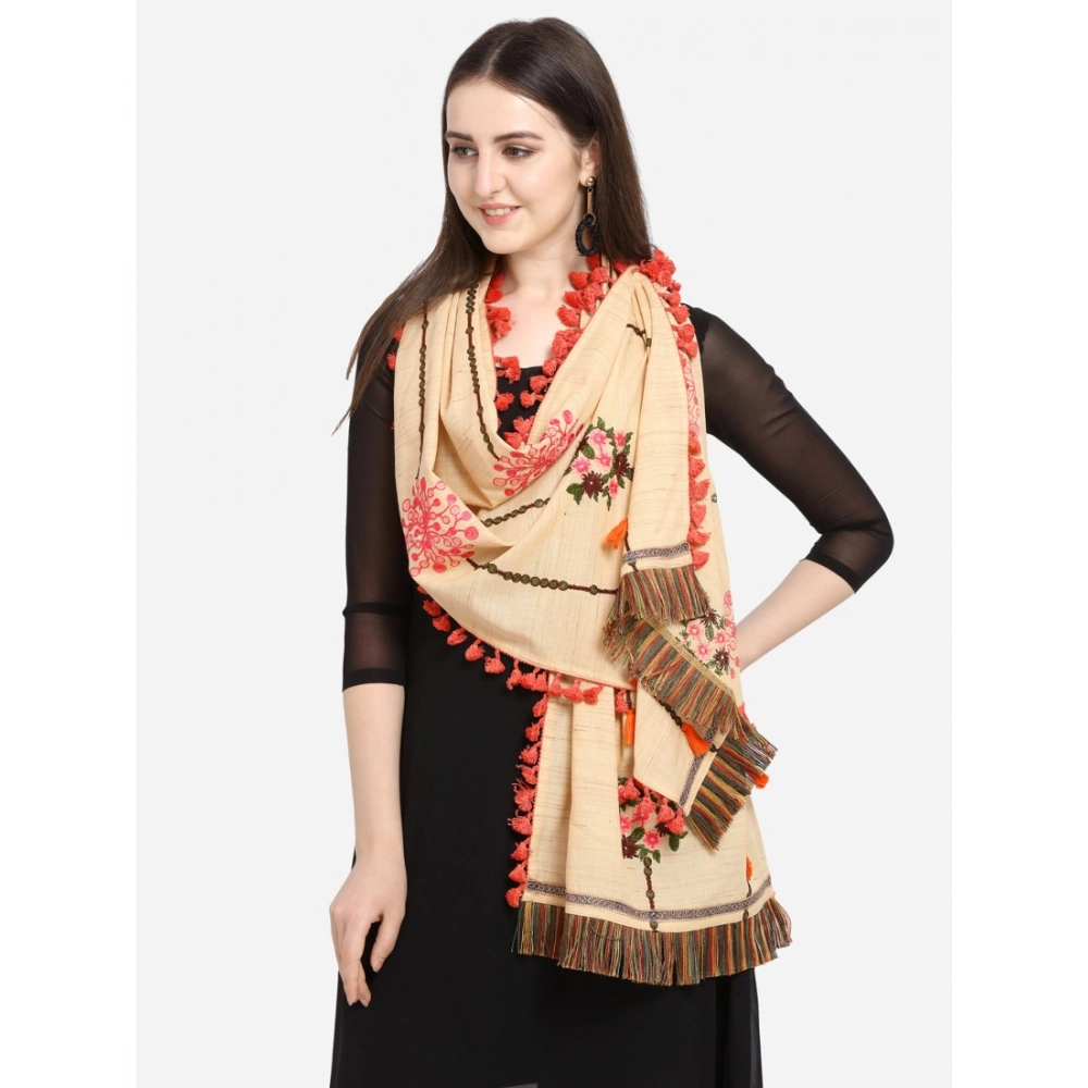 Generic Women's Cotton Embroidered Dupatta (Beige, Length: 1.5 to 2 Mtr) - Image 3