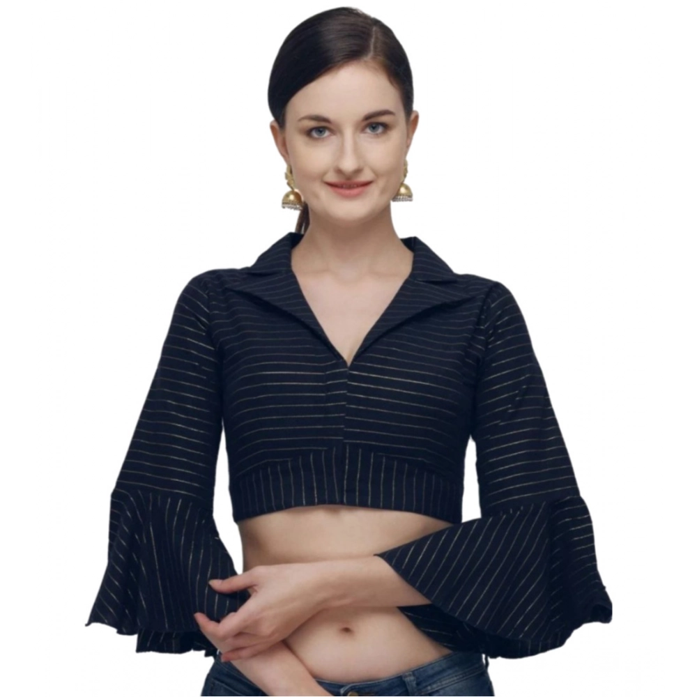 Generic Women's Cotton Striped Readymade Blouse (Navy Blue, Size: Free Size)