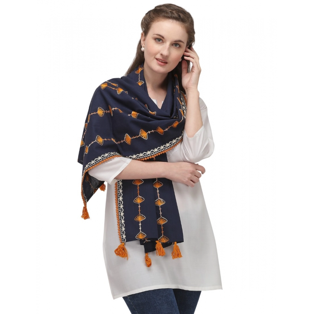 Generic Women's Cotton Opaque Stole (Navy Blue , Length: 1.5 to 2 Mtr) - Image 4