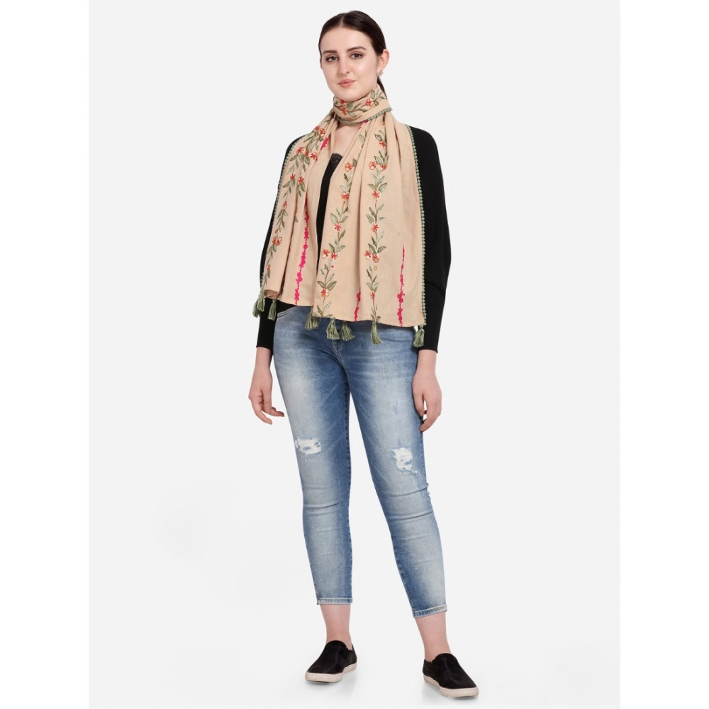 Generic Women's Cotton Opaque Stole (Beige, Length: 1.5 to 2 Mtr) - Image 4