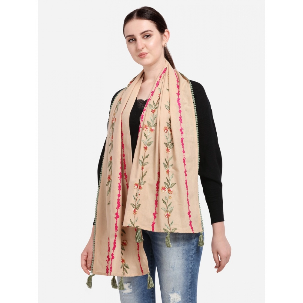 Generic Women's Cotton Opaque Stole (Beige, Length: 1.5 to 2 Mtr) - Image 2