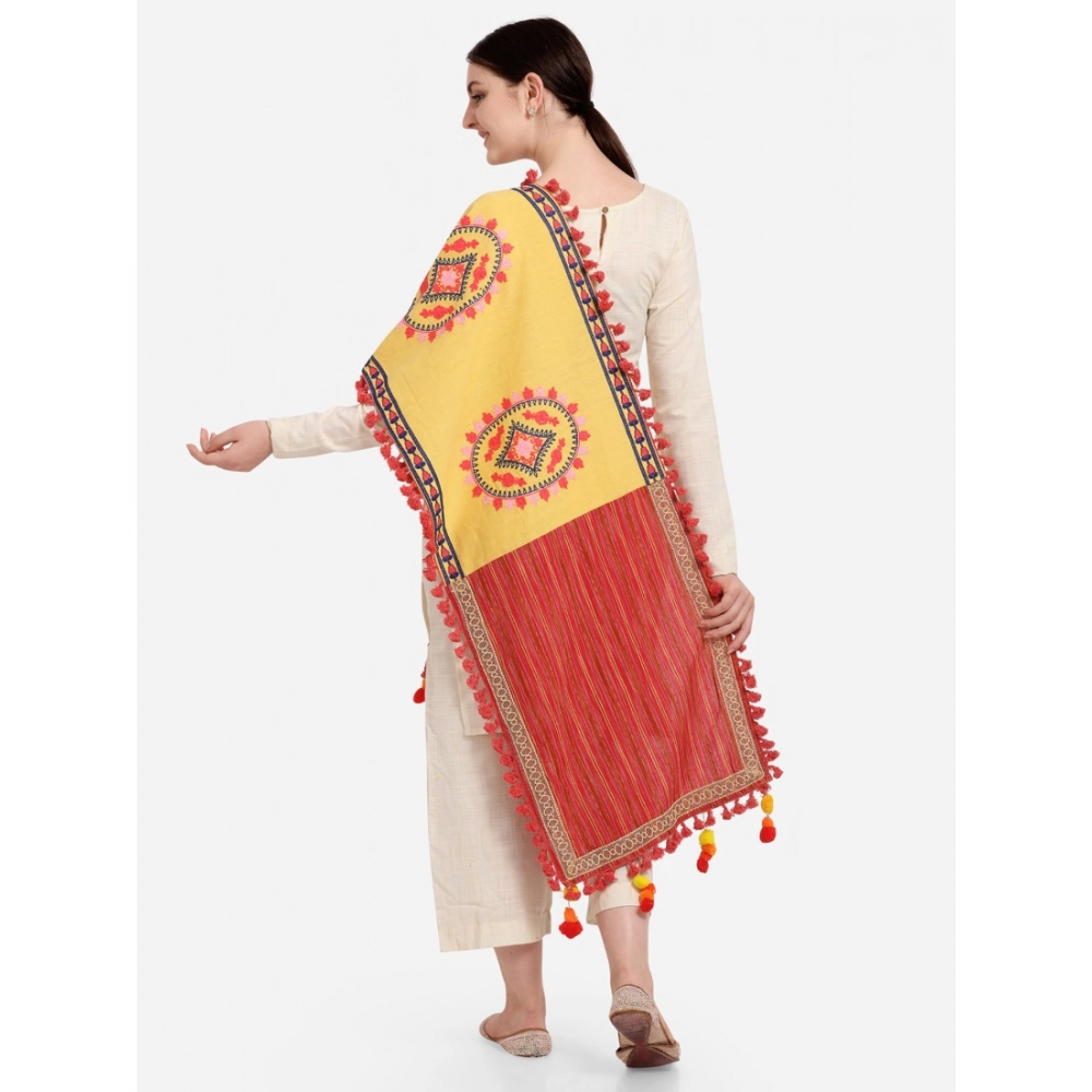 Generic Women's Cotton Embroidered Dupatta (Yellow, Length: 1.5 to 2 Mtr) - Image 6