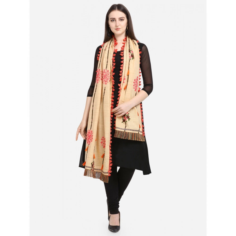 Generic Women's Cotton Embroidered Dupatta (Beige, Length: 1.5 to 2 Mtr) - Image 2