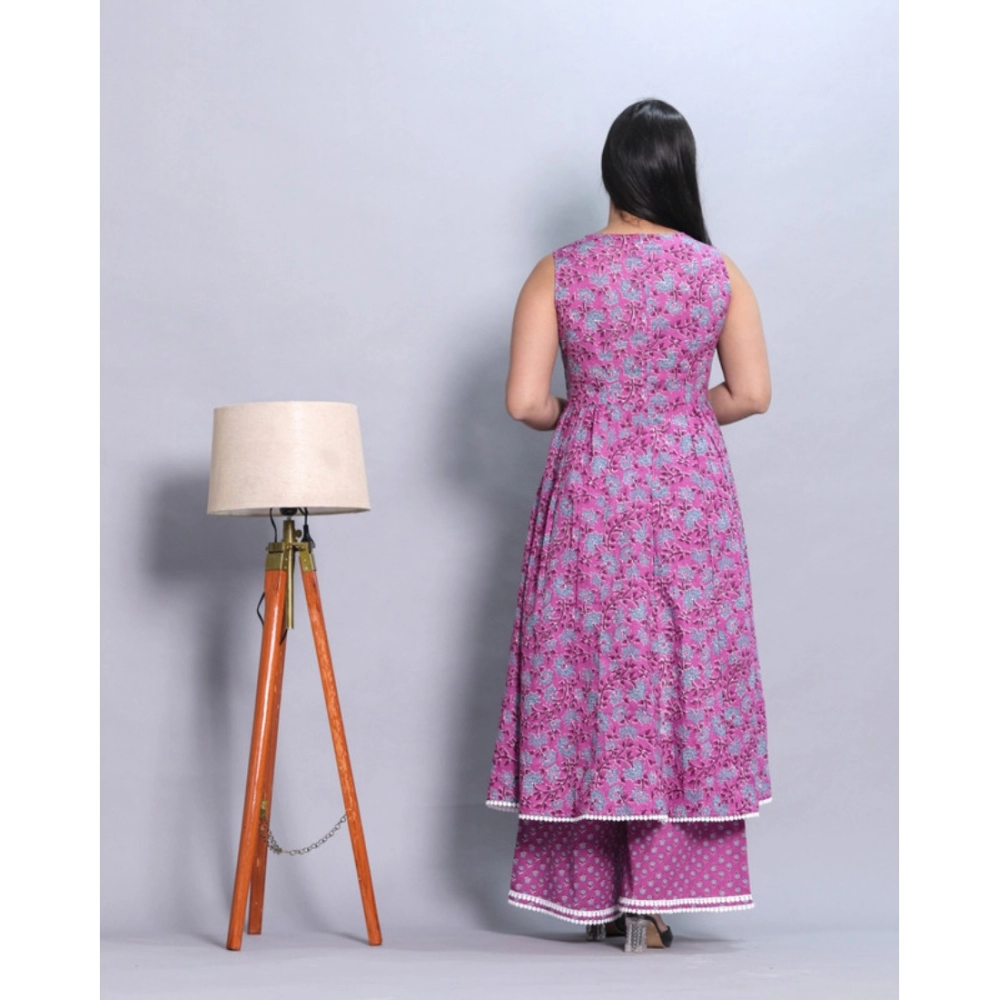 Generic Women's Casual Cotton Sleeve Less Kurti Palazzo Set (Purple) - Image 5