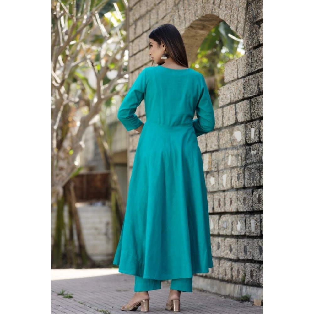 Generic Women's Cotton Solid 3/4 Sleeve Round Neck Kurti (Green) - Image 7
