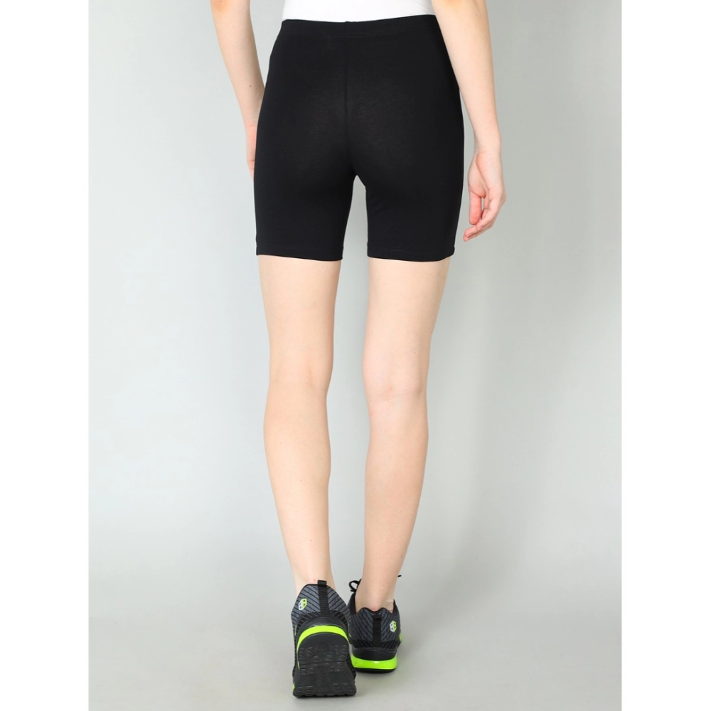 Generic Women's Cotton Blended Solid Above Knee Sports Shorts (Black) - Image 4