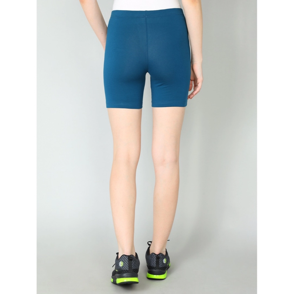 Generic Women's Cotton Blended Solid Above Knee Sports Shorts (Blue) - Image 4