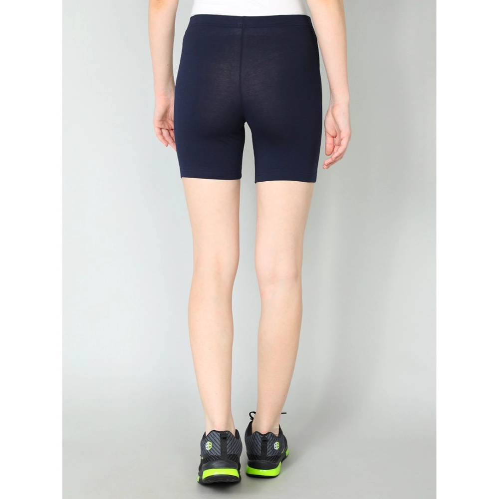 Generic Women's Cotton Blended Solid Above Knee Sports Shorts (Navy) - Image 4