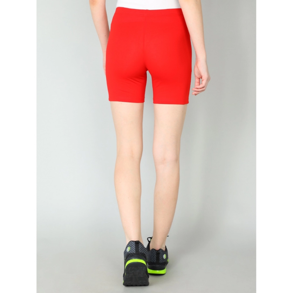 Generic Women's Cotton Blended Solid Above Knee Sports Shorts (Red) - Image 4
