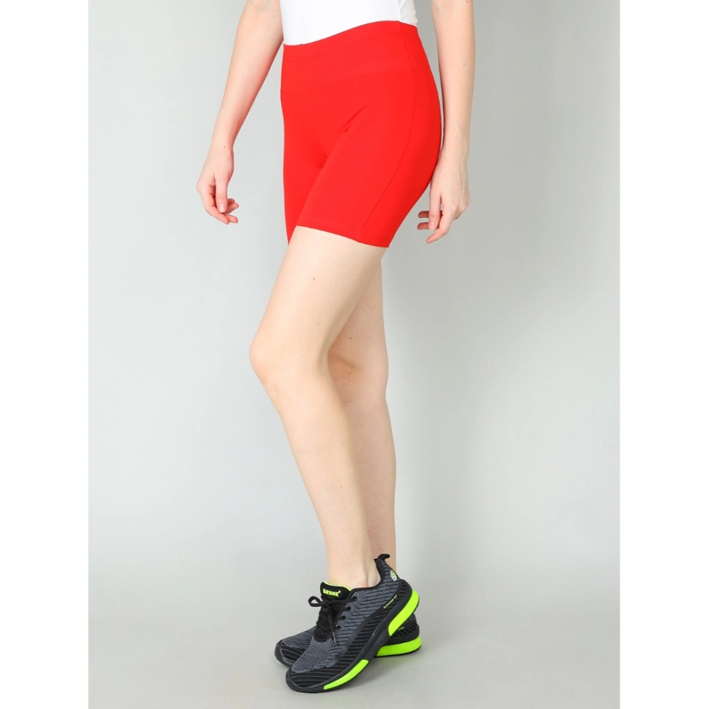 Generic Women's Cotton Blended Solid Above Knee Sports Shorts (Red) - Image 3