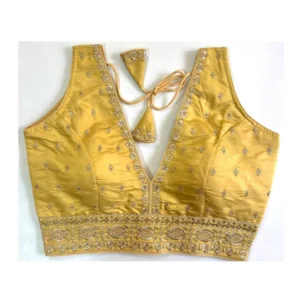 Generic Women's Silk Thread work V Neck Sleeve Less Readymade Blouse (Yellow, Free Size)