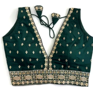 Generic Women's Silk Thread work V Neck Sleeve Less Readymade Blouse (Dark Green, Free Size)
