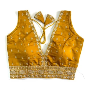 Generic Women's Silk Thread work V Neck Sleeve Less Readymade Blouse (Mustard, Free Size)
