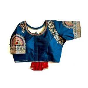 Generic Women's Shining silk Sequance Round Neck Short Sleeve Readymade Blouse (Teal, Free Size)