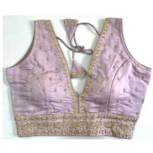 Generic Women's Silk Thread work V Neck Sleeve Less Readymade Blouse (Baby Pink, Free Size)