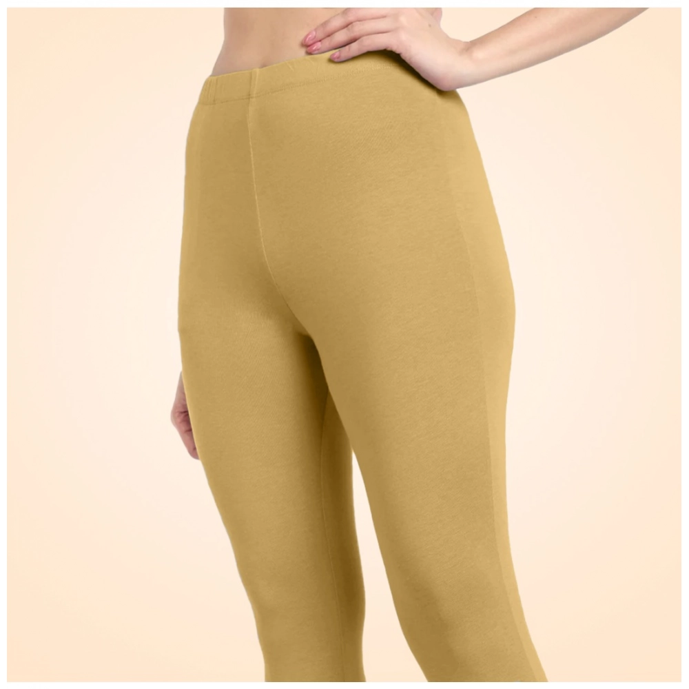 Generic Women's Cotton Blended Solid Ankle legging (Beige) - Image 5