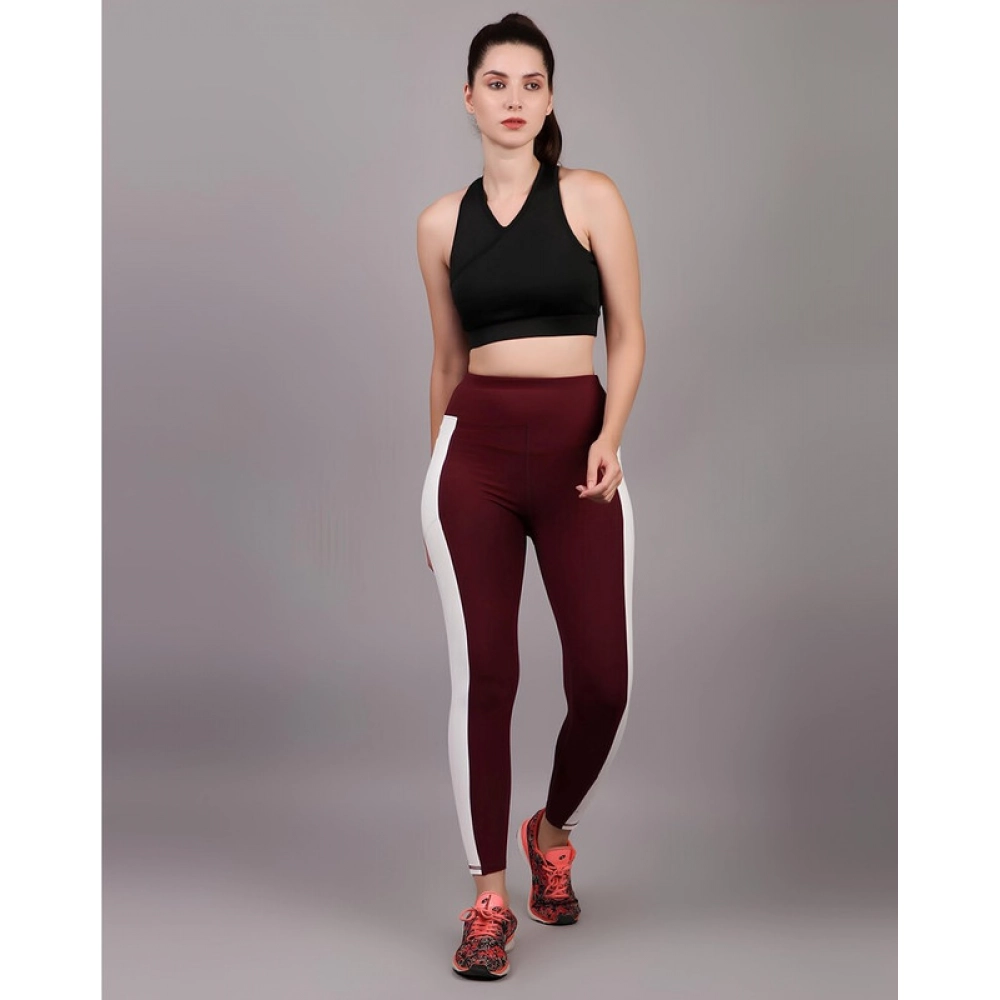 Generic Women's Polyester Solid Ankle length High Waisted Tights (Maroon) - Image 3
