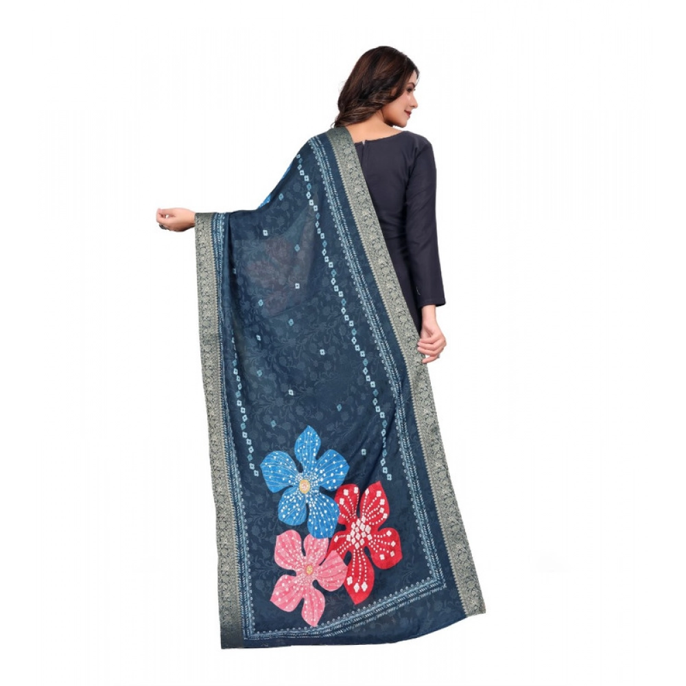 Generic Women's chanderi silk Printed Dupatta (Navy Blue, Length: 2 Mtr) - Image 4