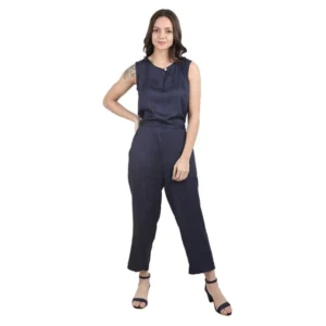 Generic Women's Casual Crepe Sleeveless Jump Suit (Navy Blue)