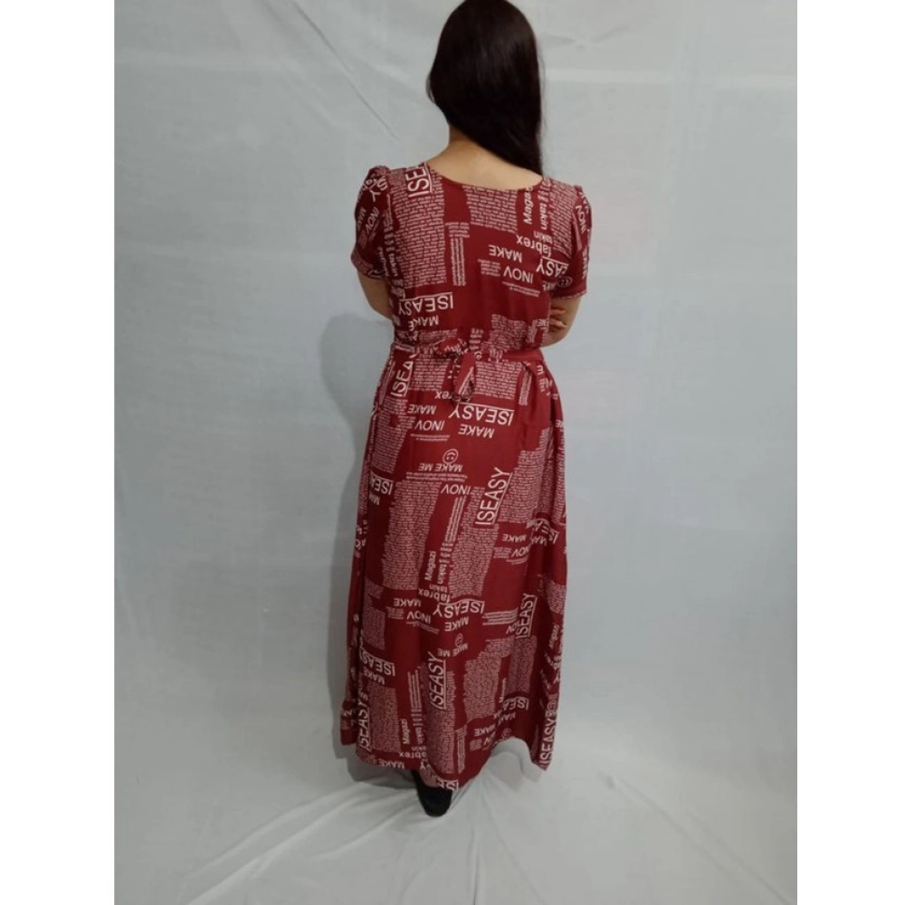 Generic Women's Casual Crepe Half Sleeves Dress (Maroon) - Image 2