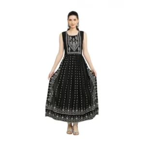 Generic Women's Casual Rayon Sleeveless Kurti (Black)