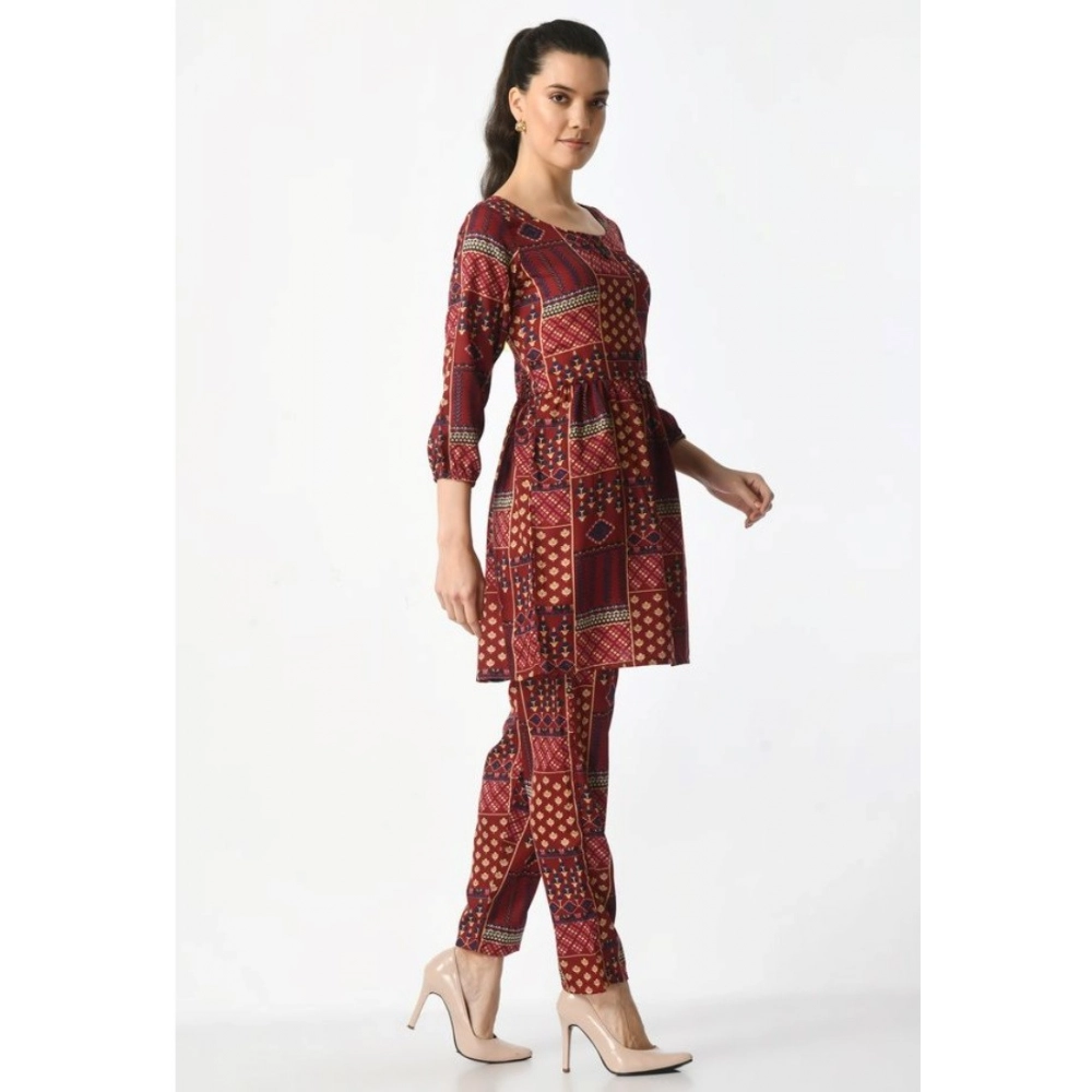 Generic Women's Casual Crepe 3-4th Sleeves Cord Set (Maroon) - Image 4