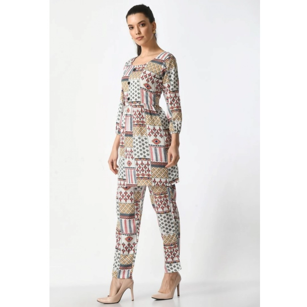 Generic Women's Casual Crepe 3-4th Sleeves Cord Set (White) - Image 3