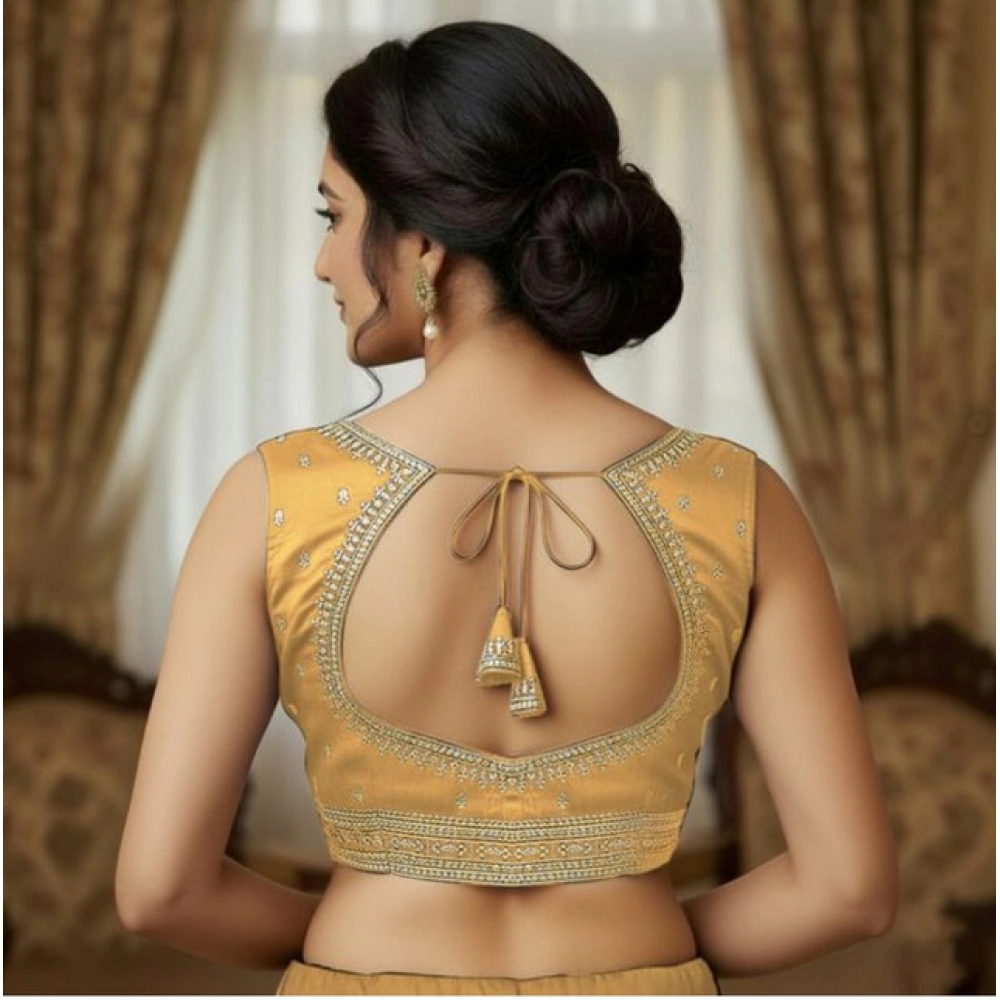 Generic Women's Zimmi Choo Sequin Work V-Neck Padded Blouse (Beige 38 Ready (Self Alterable 36–40) - Image 2