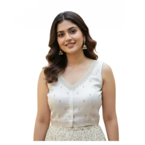 Generic Women's Zimmi Choo Sequin Work V-Neck Padded Blouse (White 38 Ready (Self Alterable 36–40)