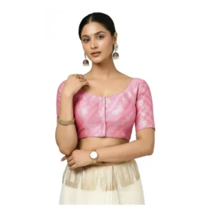 Generic Women's Jacquard Zari Round Neck Padded Blouse (Light Pink 38 Ready (Self Alterable 36–40)