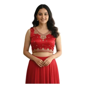 Generic Women's Zimmi Choo Embroidered V-Neck Padded Blouse (Red 38 Ready (Self Alterable 36–40)
