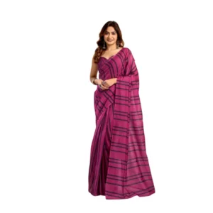 Generic Women's Faux_Linen Printed Ready-to-Wear Saree With Unstitched Blouse 5.5 Mtr (Magenta)