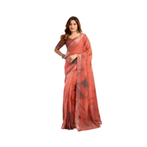 Generic Women's Faux_Linen Printed Ready-to-Wear Saree With Unstitched Blouse 5.5 Mtr (Rust)
