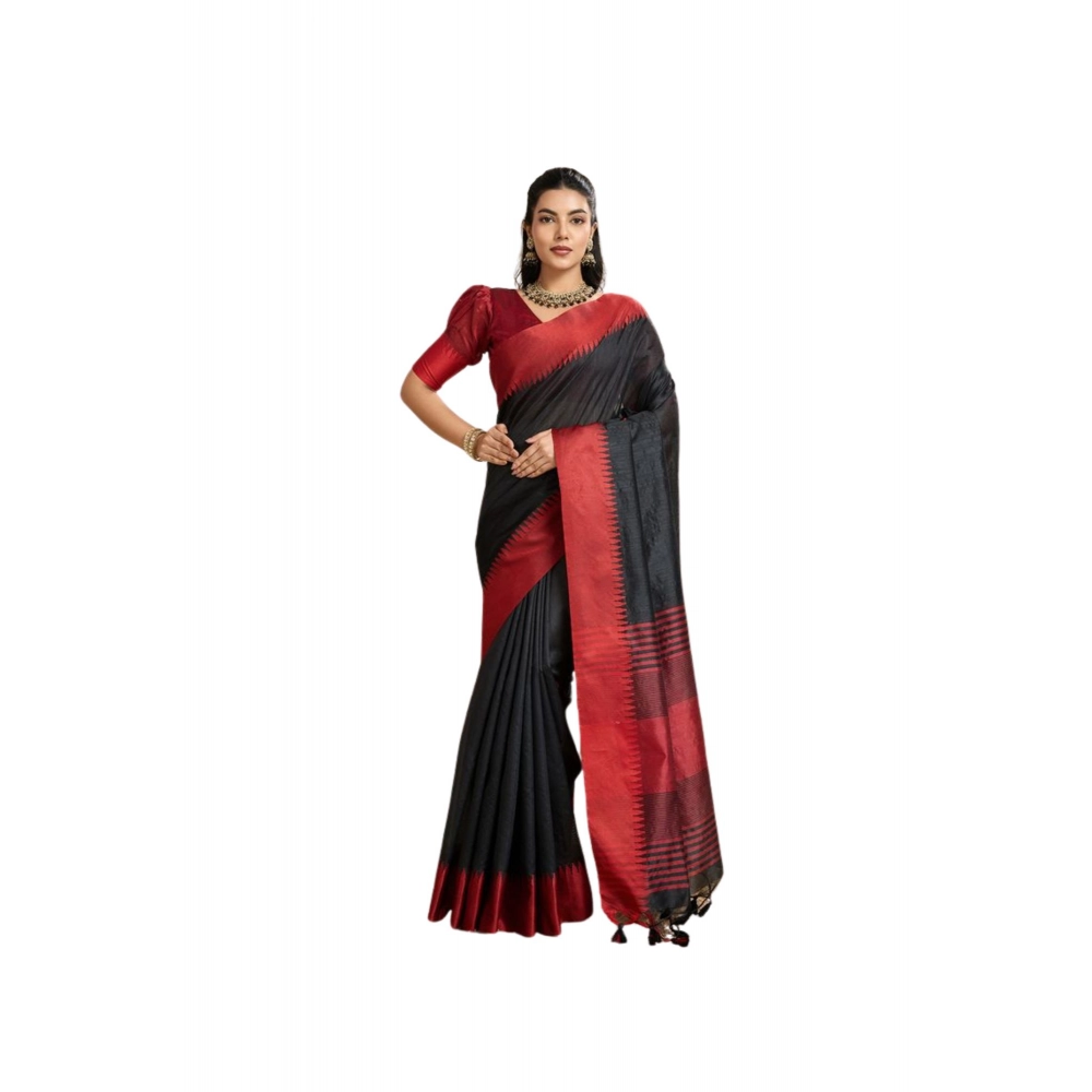 Generic Women's Raw_Silk Woven Saree With Unstitched Blouse 5.5Mtr (Black)