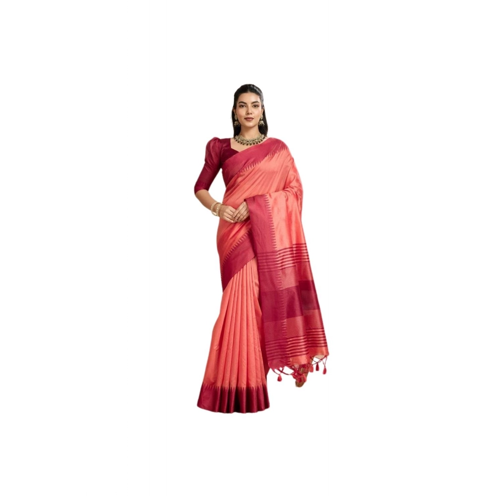 Generic Women's Raw_Silk Woven Saree With Unstitched Blouse 5.5Mtr (Peach)