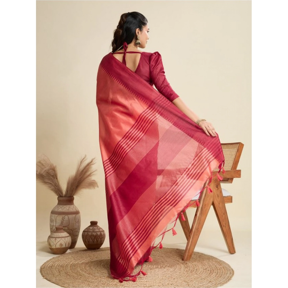 Generic Women's Raw_Silk Woven Saree With Unstitched Blouse 5.5Mtr (Peach) - Image 3