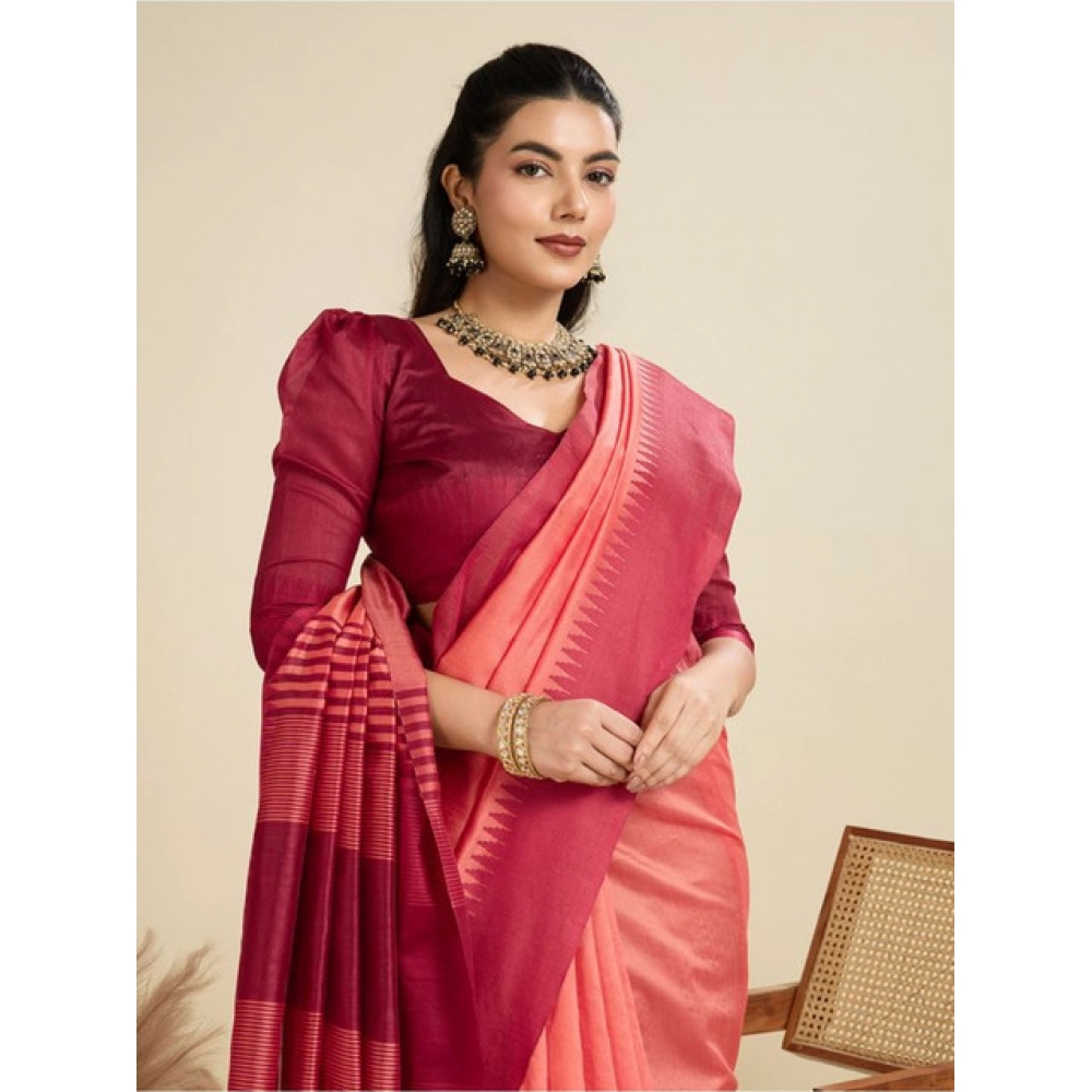 Generic Women's Raw_Silk Woven Saree With Unstitched Blouse 5.5Mtr (Peach) - Image 2