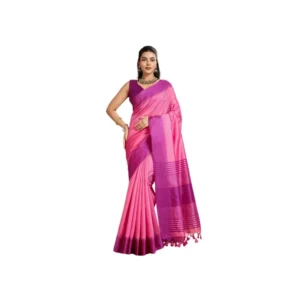 Generic Women's Raw_Silk Woven Saree With Unstitched Blouse 5.5Mtr (Pink)
