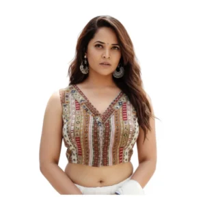 Generic Women's Cambric Cotton V Neck Padded Blouse (White, 38 Ready Size (Self-Alterable 36–40)