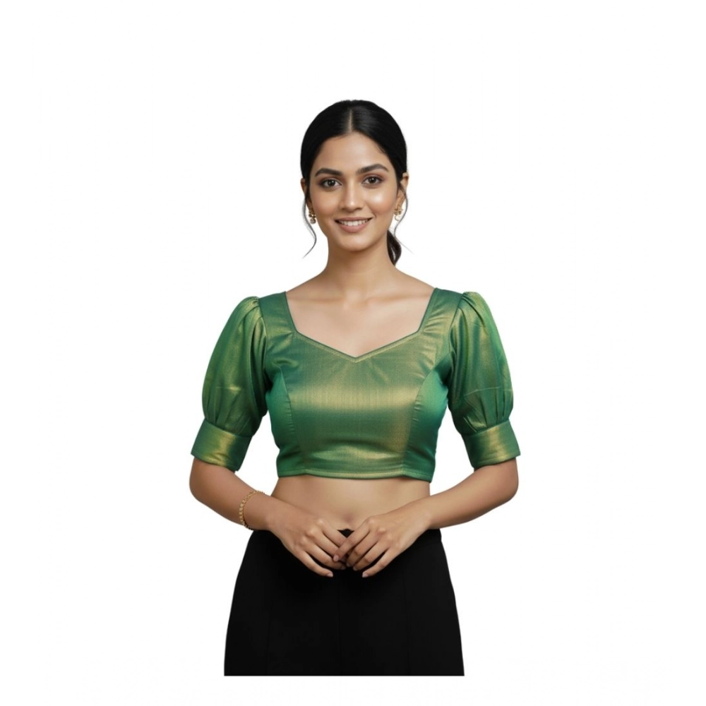 Generic Women's Erode Silk V Neck Padded Blouse (Green, 38 Ready Size (Self-Alterable 36–40)