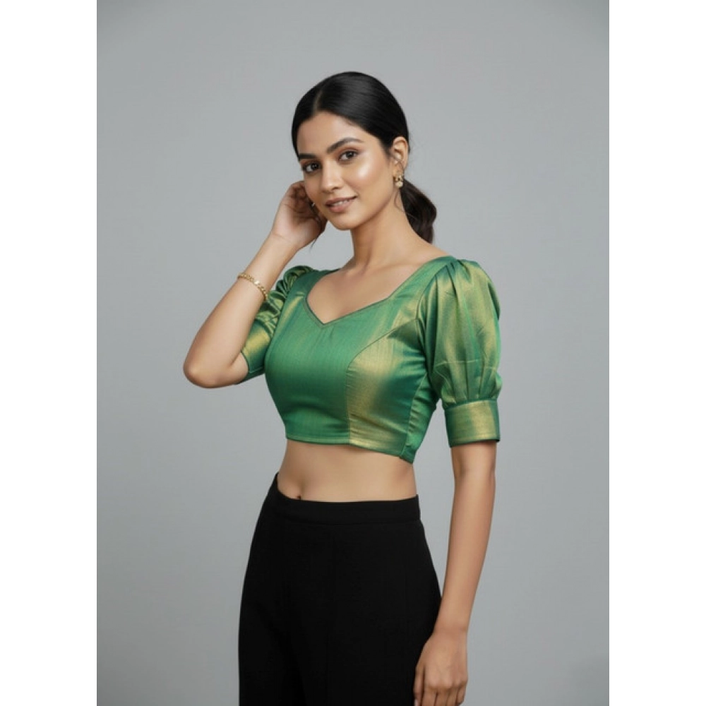 Generic Women's Erode Silk V Neck Padded Blouse (Green, 38 Ready Size (Self-Alterable 36–40) - Image 3