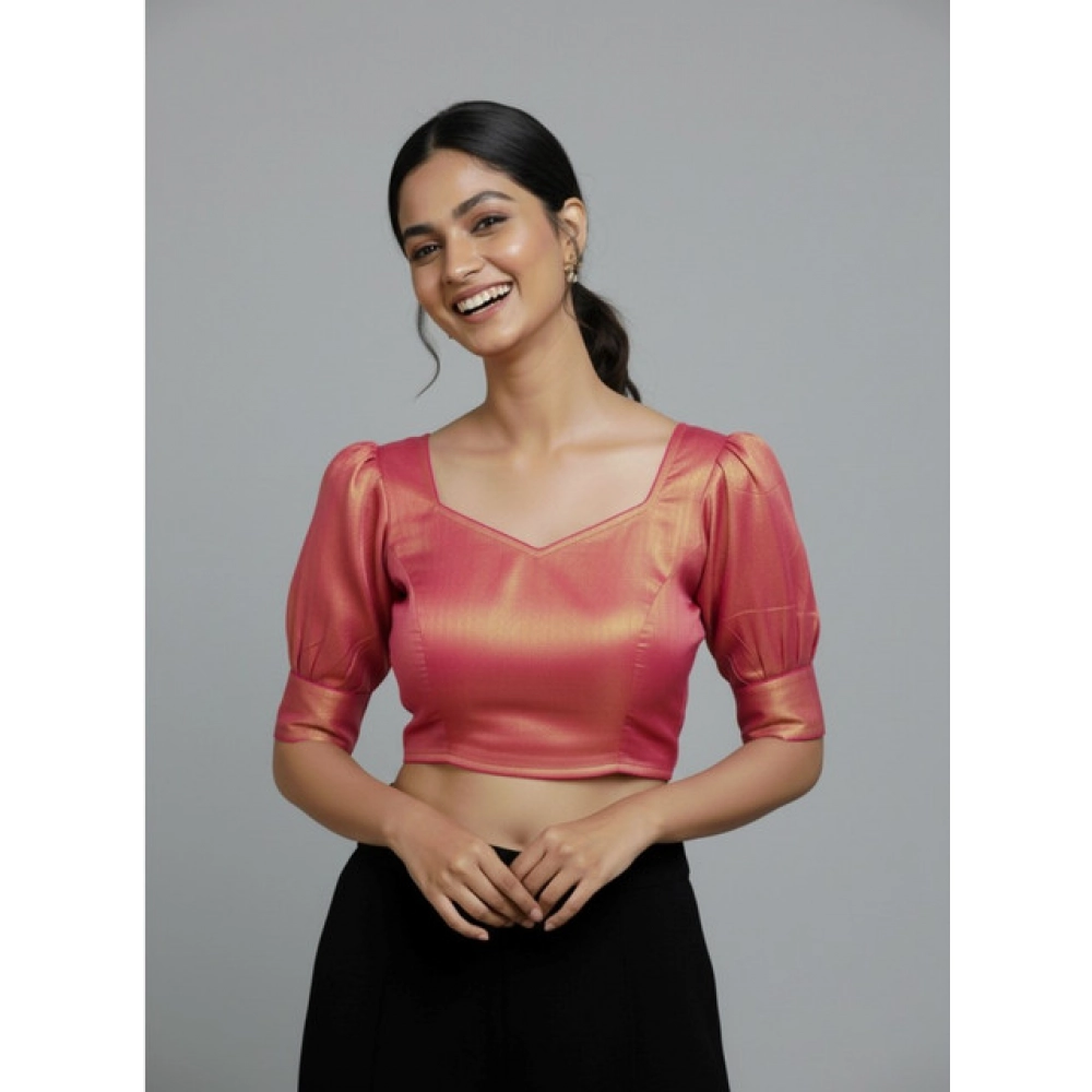 Generic Women's Erode Silk V Neck Padded Blouse (Pink, 38 Ready Size (Self-Alterable 36–40) - Image 3