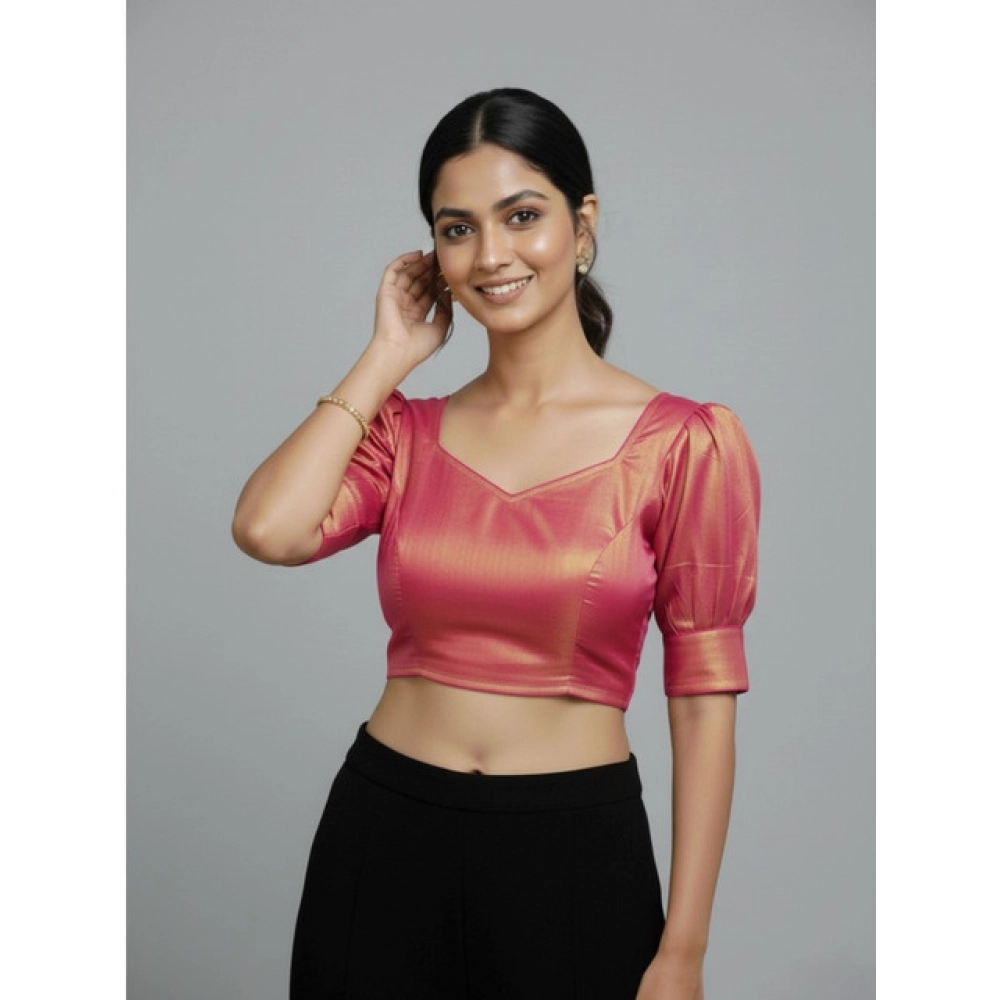 Generic Women's Erode Silk V Neck Padded Blouse (Pink, 38 Ready Size (Self-Alterable 36–40) - Image 2