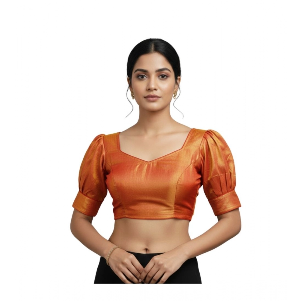 Generic Women's Erode Silk V Neck Padded Blouse (Red, 38 Ready Size (Self-Alterable 36–40)