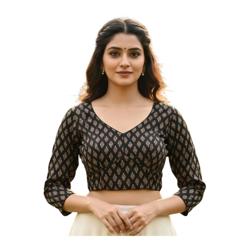 Generic Women's Ajrakh Cotton Halter Neck Padded Blouse (Black, 38 Ready Size (Self-Alterable 36–40)