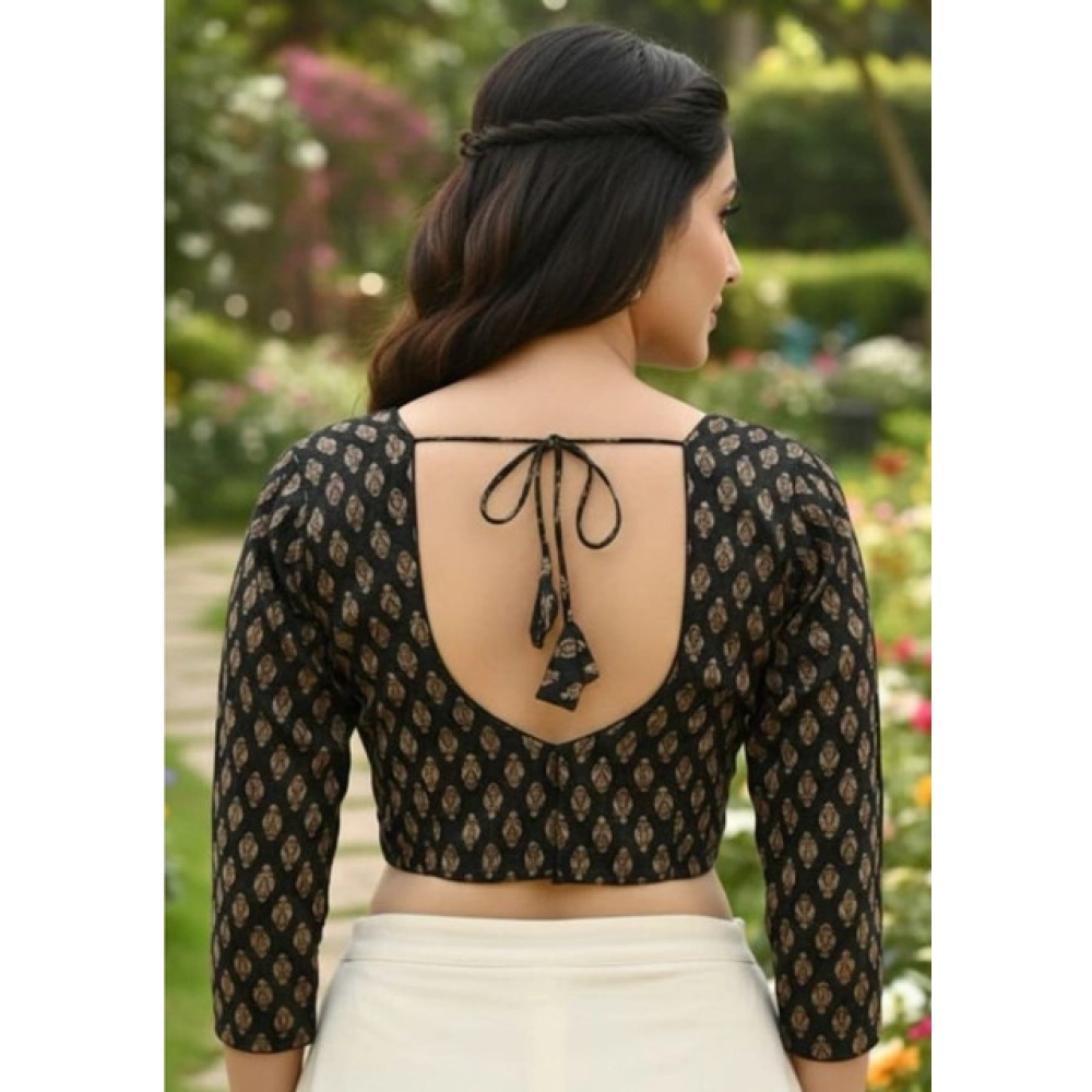 Generic Women's Ajrakh Cotton Halter Neck Padded Blouse (Black, 38 Ready Size (Self-Alterable 36–40) - Image 2